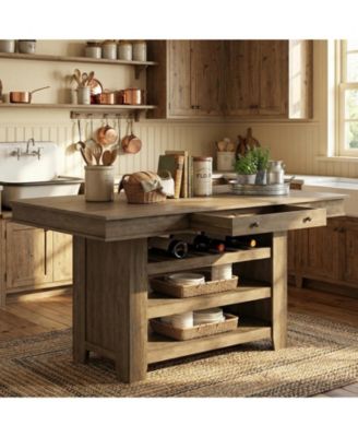 Counter Height Dining Table with 2 Drawers, Wine Rack and 3 Shelves