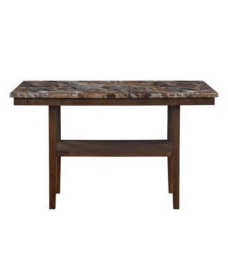 Contemporary Brown Bar Table with Faux Marble Top and Storage Shelf