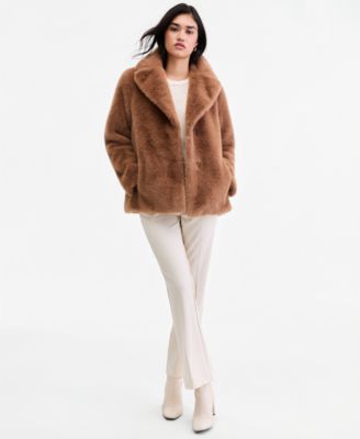 Women's Short Faux-Fur Notch-Collar Coat