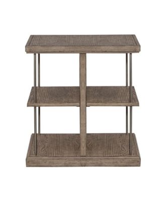 City Scape Metal Accent Oak Wood End Table for Living Room