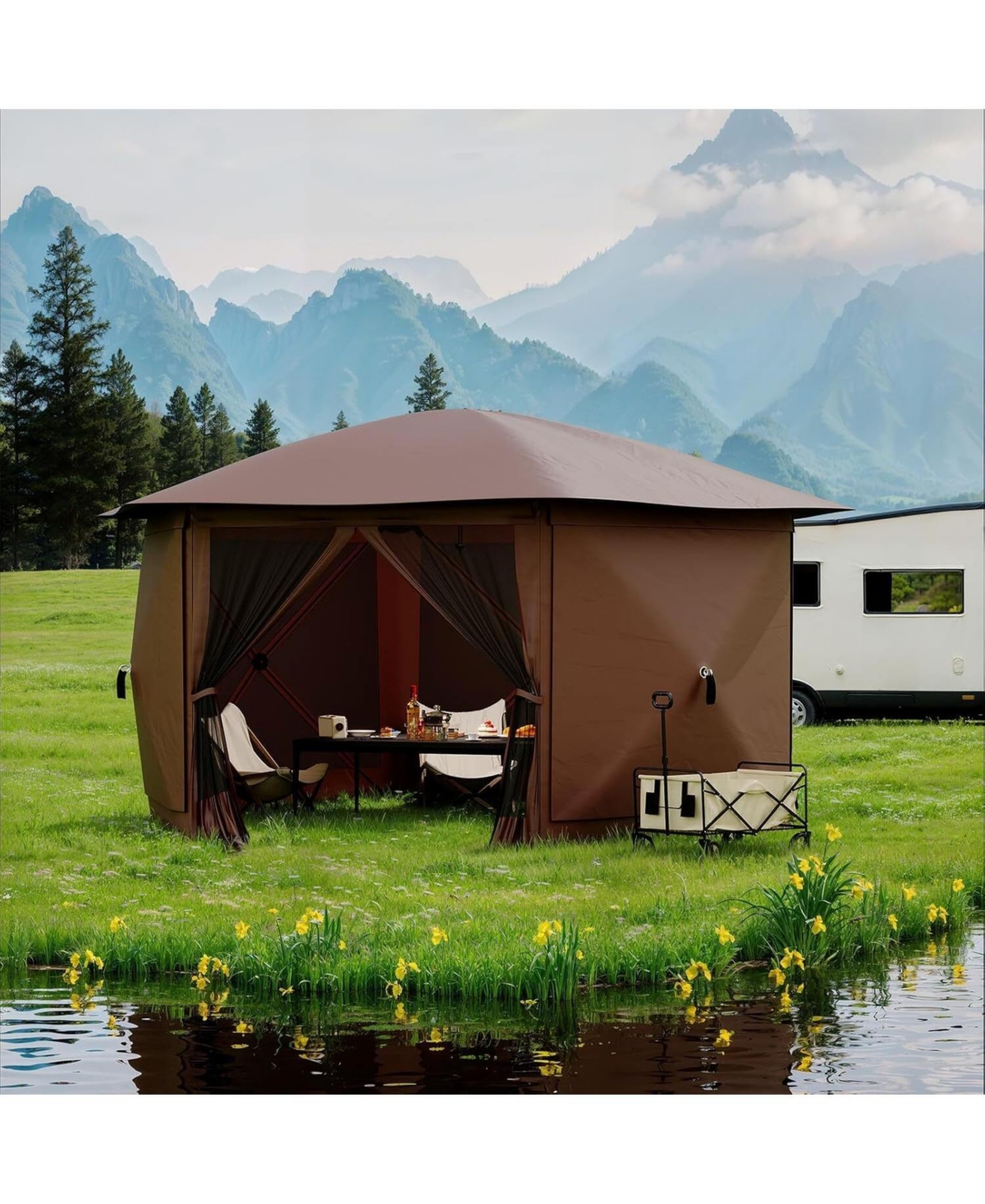 gaomon 11.8Feet Pop Up Gazebo Tent with 6 Removable Wind Panels for Outdoor Events, Camping, Patio, Backyard