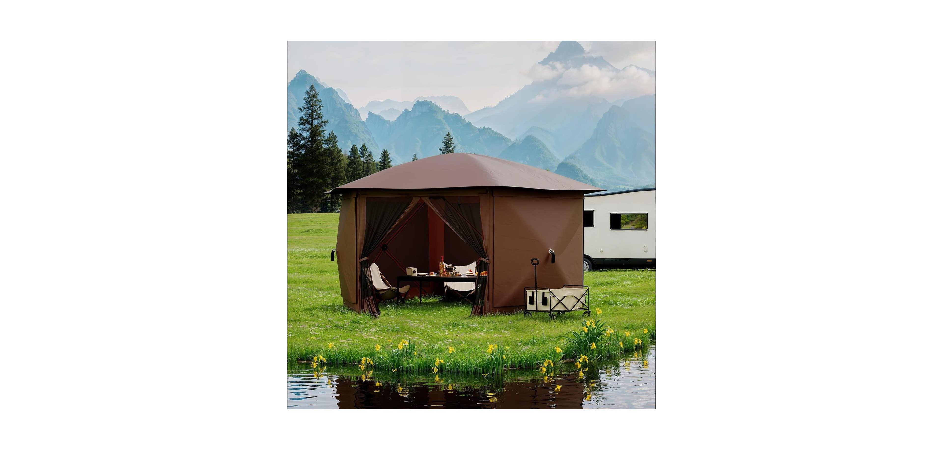 gaomon 11.8Feet Pop Up Gazebo Tent with 6 Removable Wind Panels for Outdoor Events, Camping, Patio, Backyard