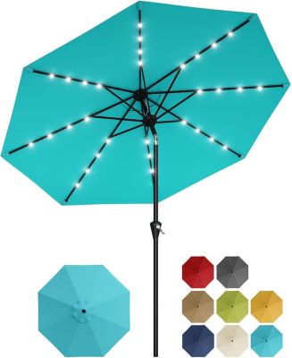 10Feet Outdoor Table Solar Patio Umbrella with 32 LED Lights, UV Protection for Pool, Deck