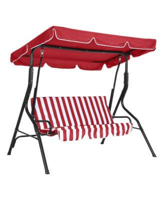 GarveeLife - 3-Seat Patio Swing Chair with Adjustable Canopy Thick Waterproof Cushions, Heavy-Duty Steel Frame Outdoor Glider Bench for Yard Red