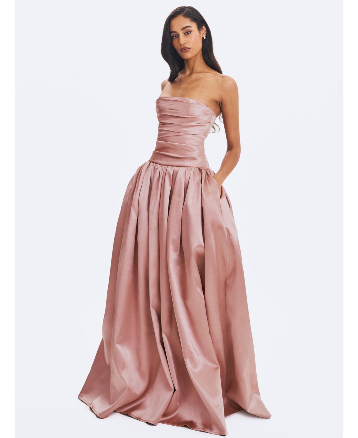 Women's Willette Satin Strapless Gathered Maxi Dress