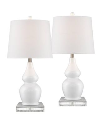 Jane Modern Double Gourd Table Lamps Set of 2 with Square Riser 26.5 Inches High Ceramic Drum Shade for Bedroom Living Room Bedside