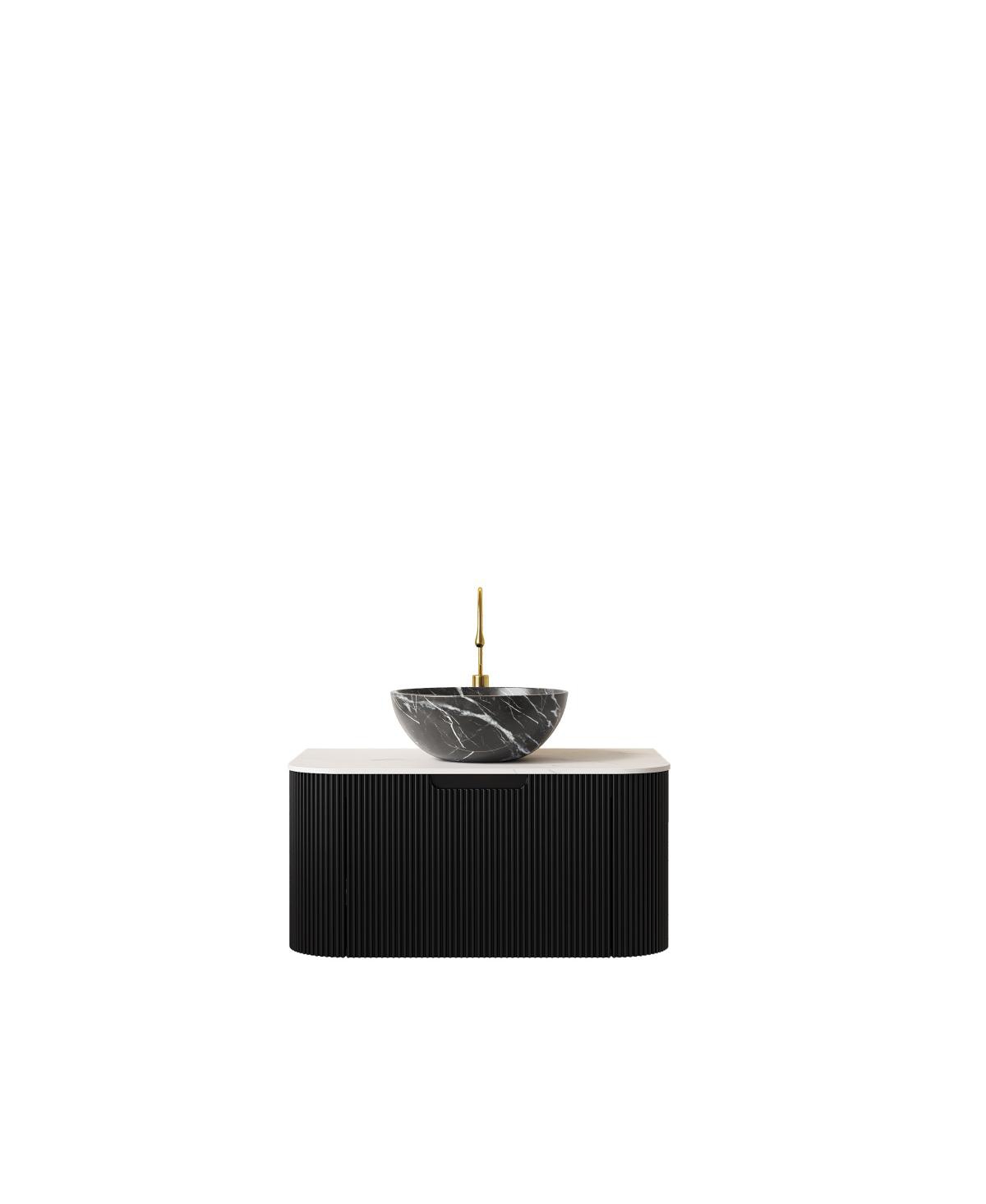 Sillysis Wall Mounted Bathroom Vanity, Artificial Marble Top with Bowl Sink, Striped Plywood Cabinet