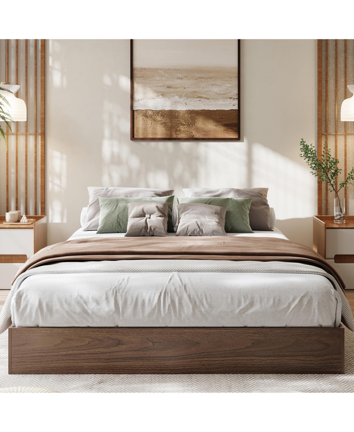 homfan Wood Platform Bed Frame,Bed Frame Without Headboard, Wood Slat Support,No Box Spring Needed