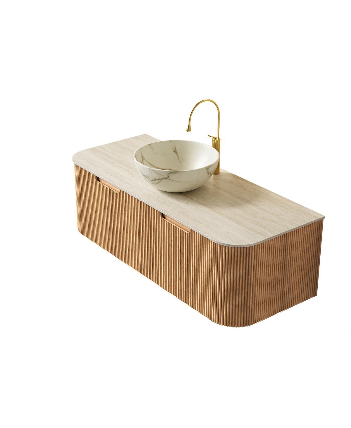 Sillysis Wall Mounted Bathroom Vanity with Sintered Stone Top, Ceramic Bowl Sink, Soft Close Drawer
