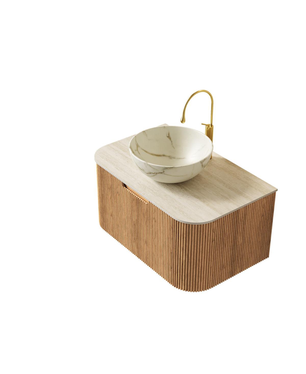 Sillysis Wall Mounted Bathroom Vanity with Sintered Stone Top, Ceramic Bowl Sink, Soft Close Drawer