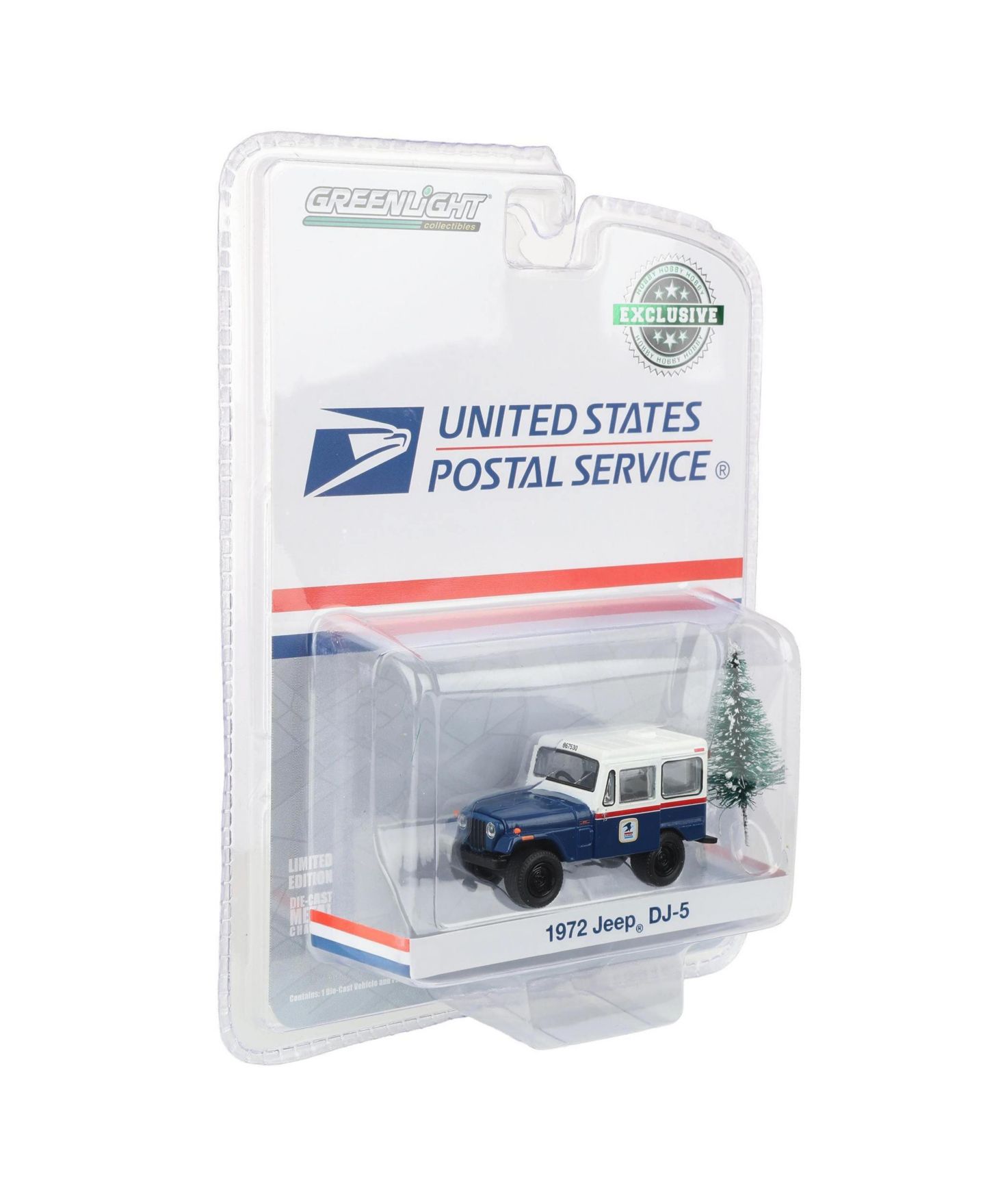 Детские игрушки Greenlight 1/64 Scale 1972 Jeep DJ-5 Usps with Christmas Tree Accessory Collectible Toy Vehicle, цвет: Синий — фото 2