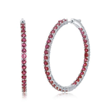 Elegant Round Inside-Outside Cubic Zirconia Hoop Earrings.