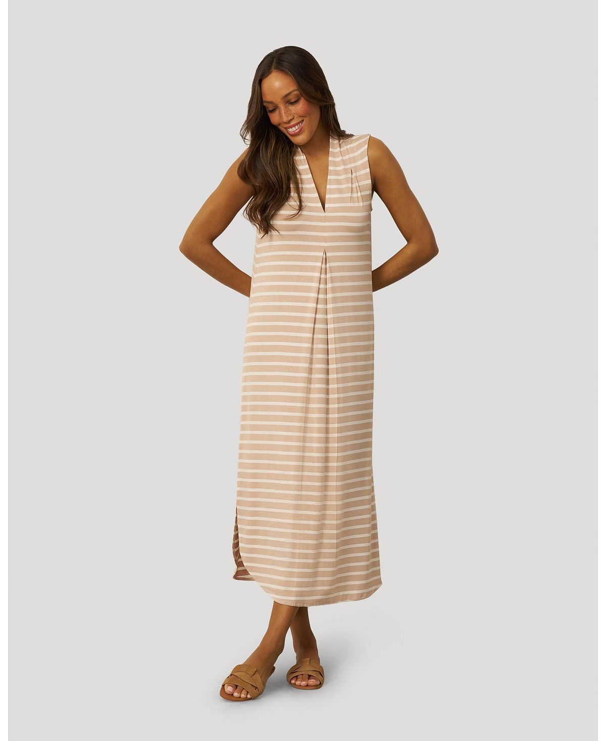 Cable & Gauge Women's Invert Pleat Stripe Maxi Dress view 5 — MAYCSS fashion products