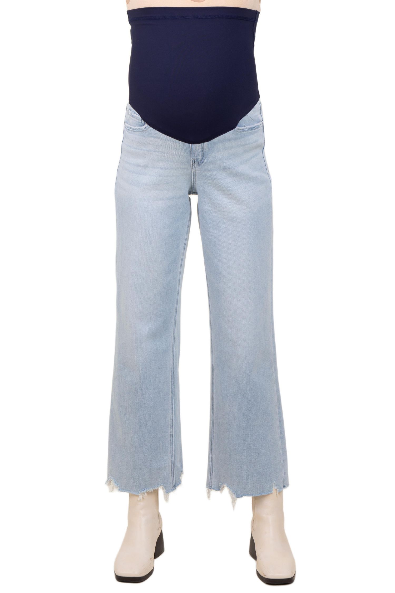 Women's Distressed Hem Slim Wide Leg Jeans