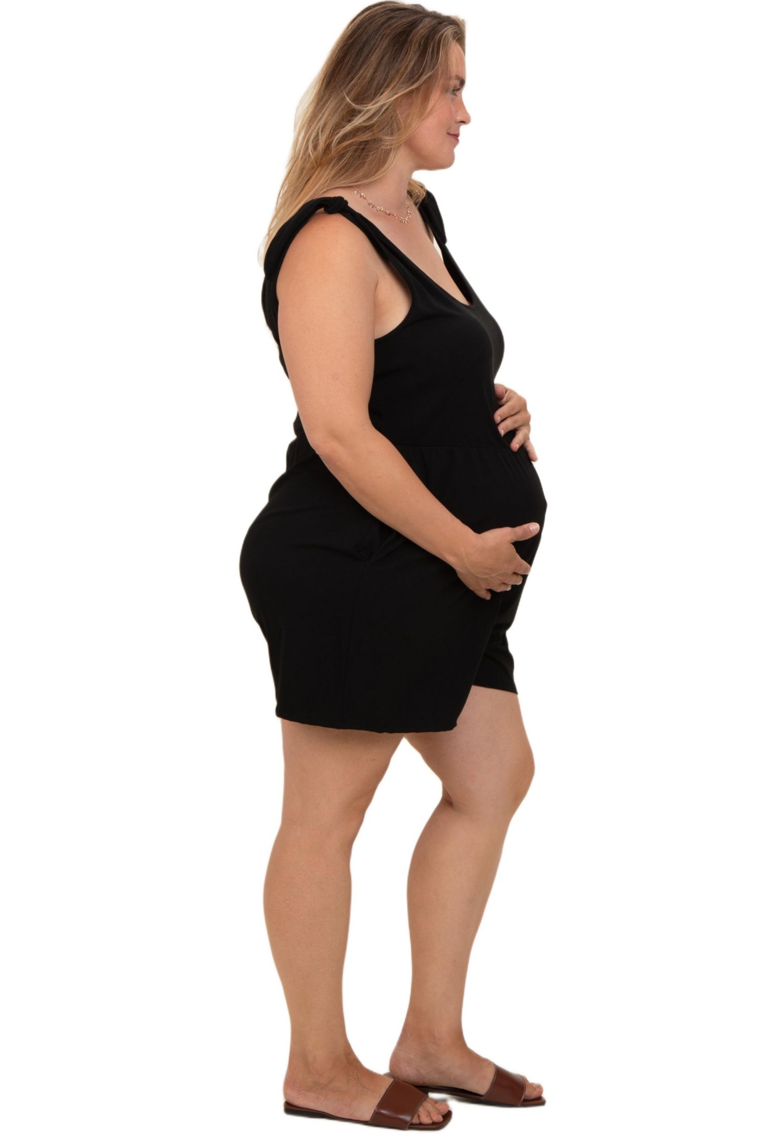 Women's Maternity Coral Knot Strap Plus Romper