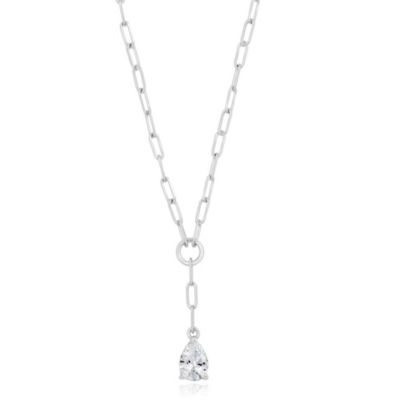 Timeless Pearshaped CZ Paperclip Necklace