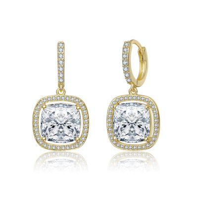 Elegant 14K Gold Plated Square CZ Huggie Drop Earrings