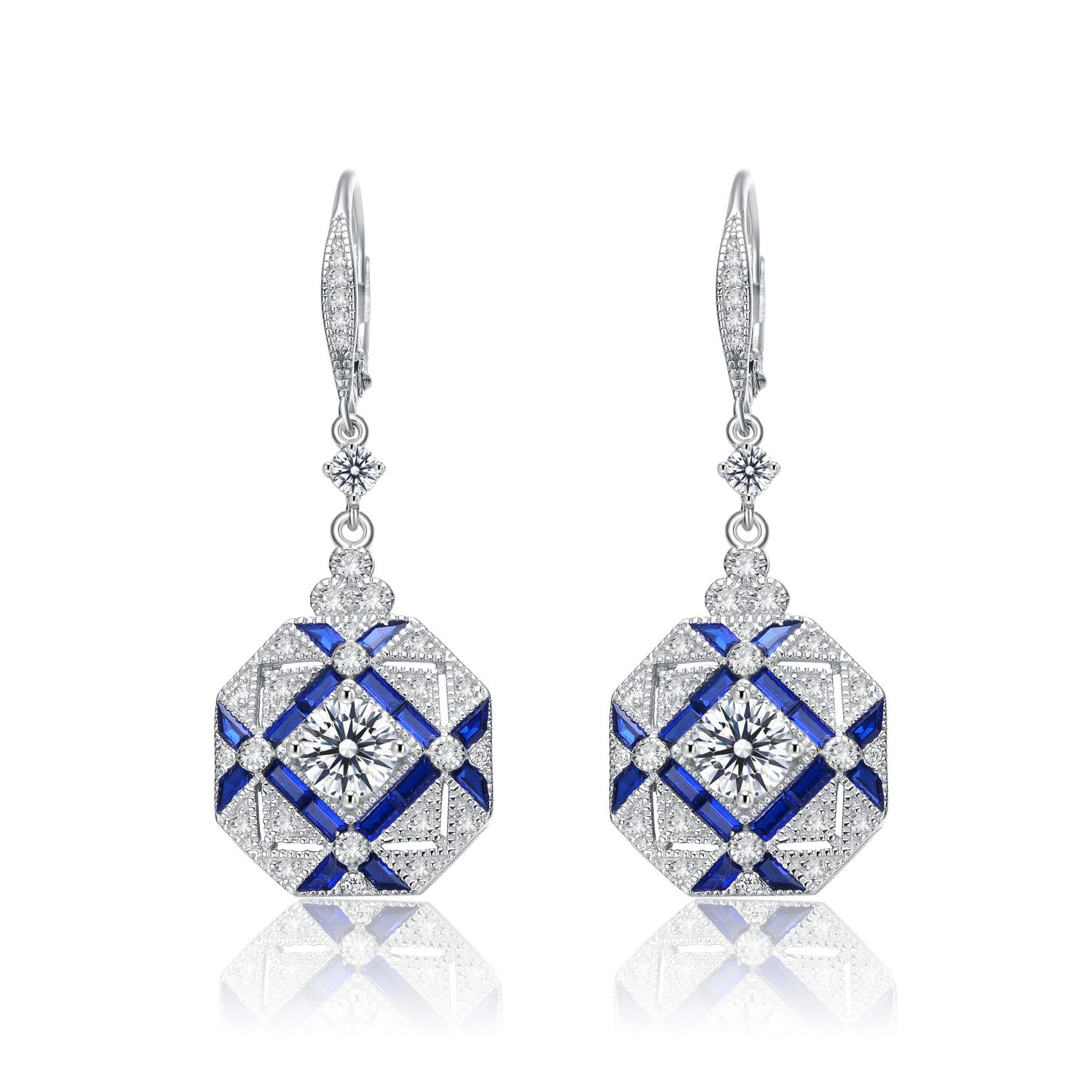 White Gold Plated Geometric CZ Statement Drop Earrings