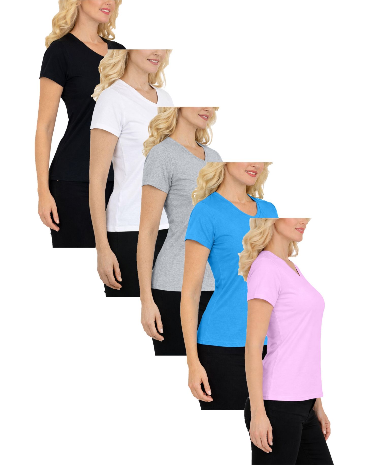 Women's Divatee Relaxed Fit V-Neck Short Sleeve T-Shirt-5 Pack