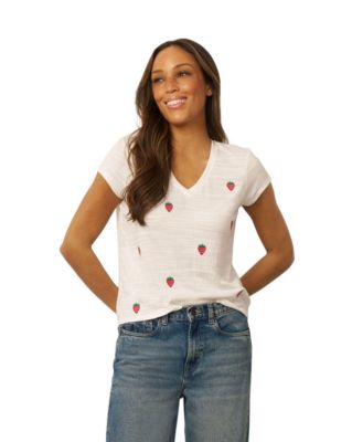 Women's Crinkle Vneck Embroidered Tee