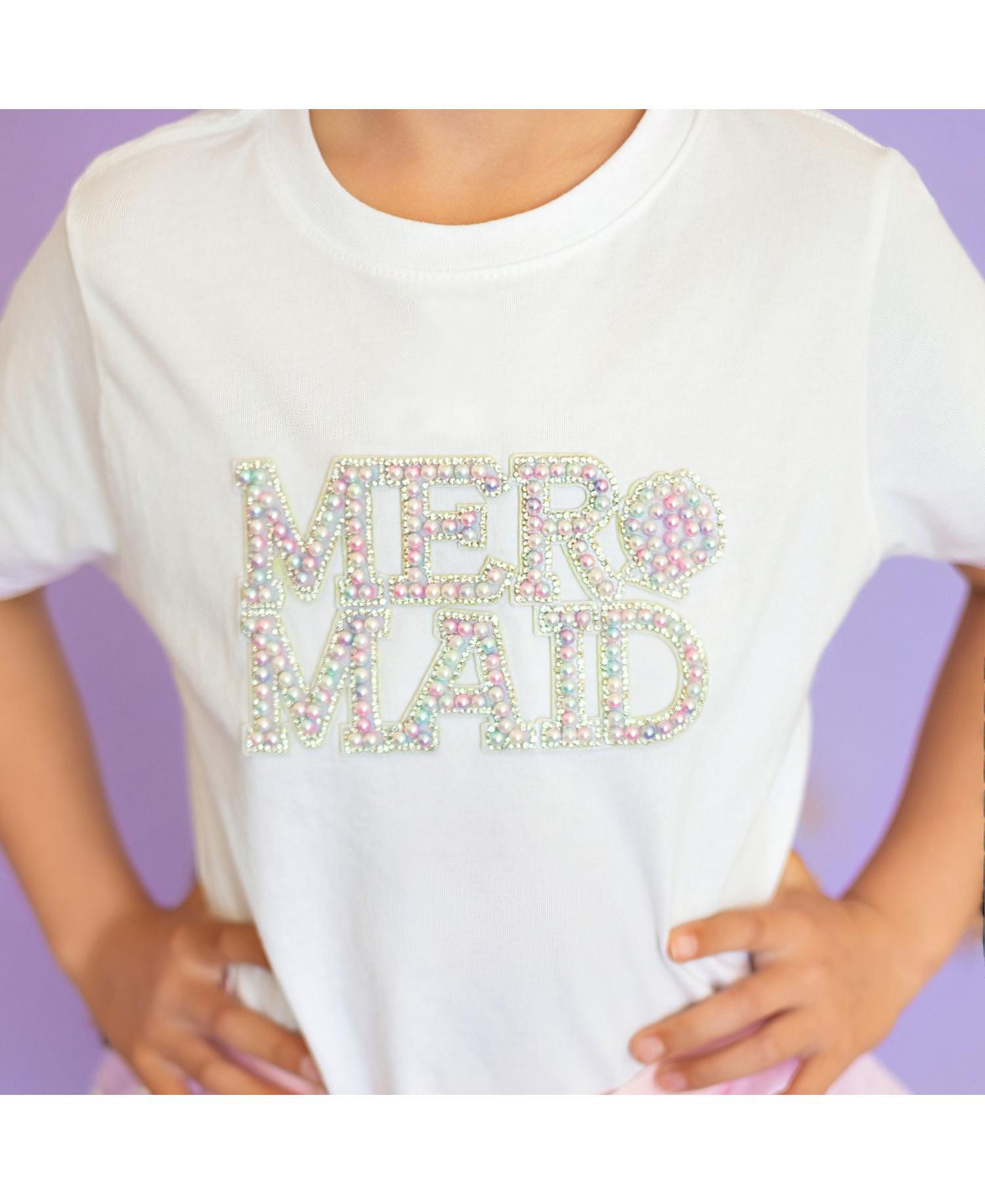 Baby Girls Mermaid Pearl Patch Short Sleeve T-Shirt
