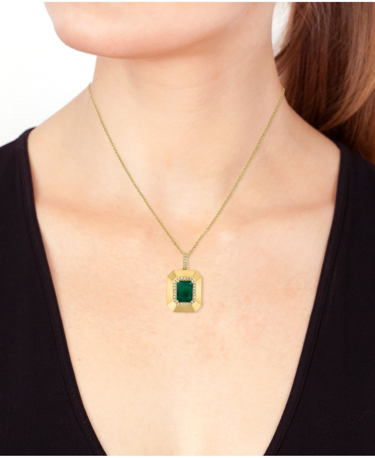 Emerald (1-3/8 ct. t.w.) & Diamond (1/6 ct. t.w.) Pendant Necklace in 14k Yellow Gold