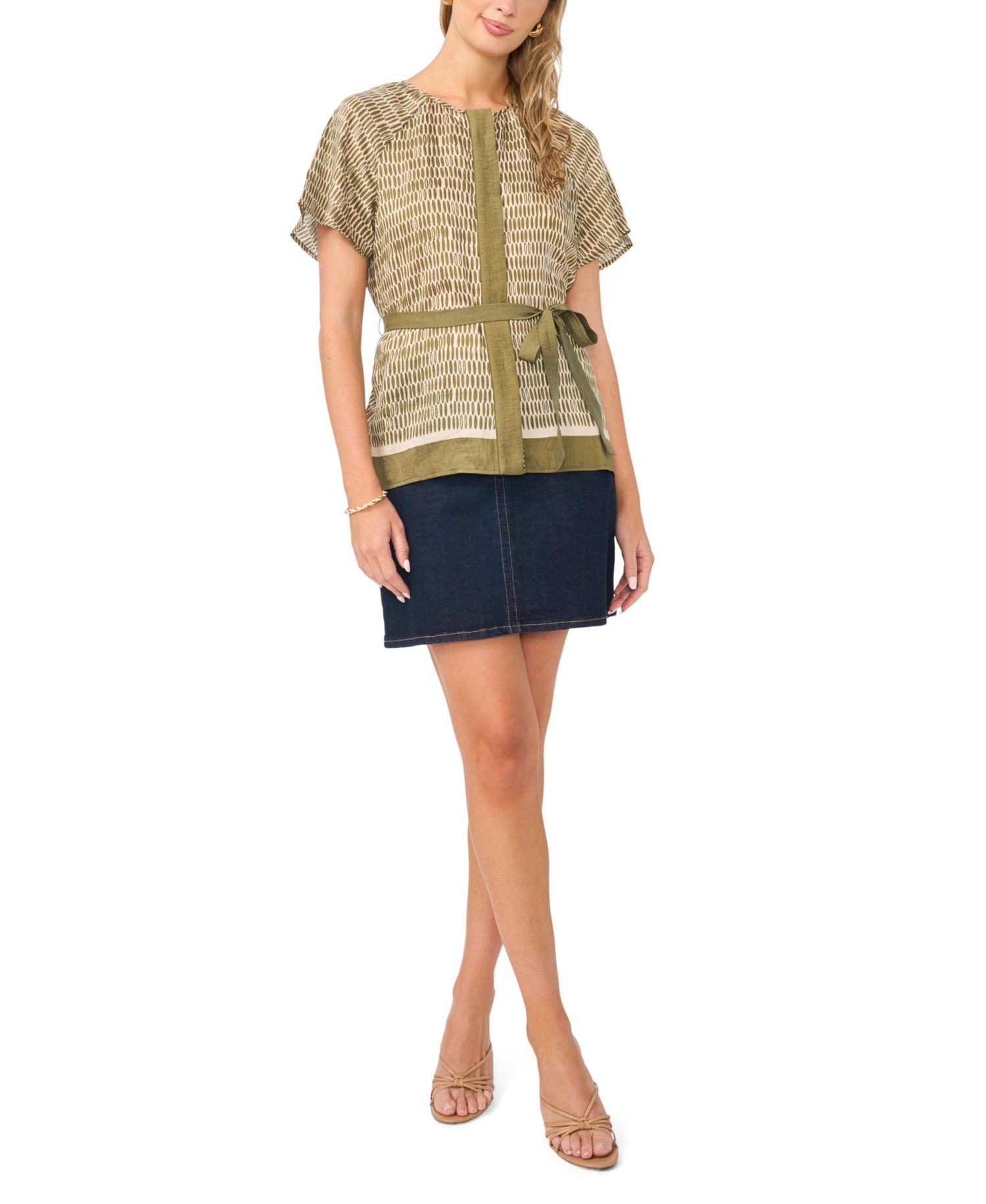 Women's Flutter-Sleeve Belted Blouse