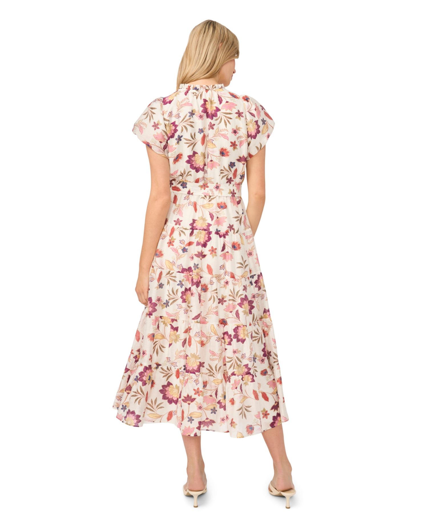Women's V-Neck Puff-Sleeve Midi Dress
