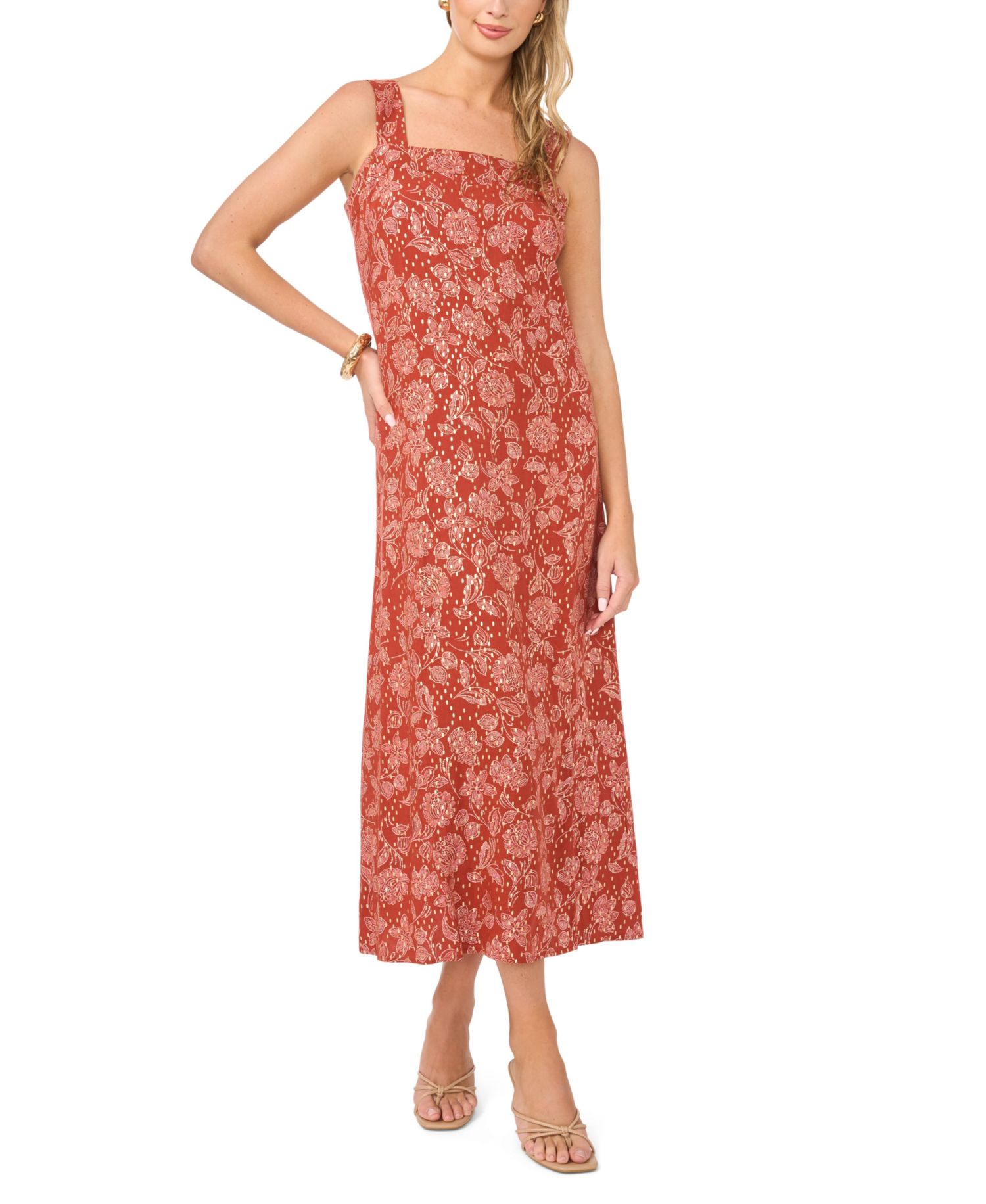 Women's Floral Square-Neck Smocked-Back Sleeveless Maxi Dress