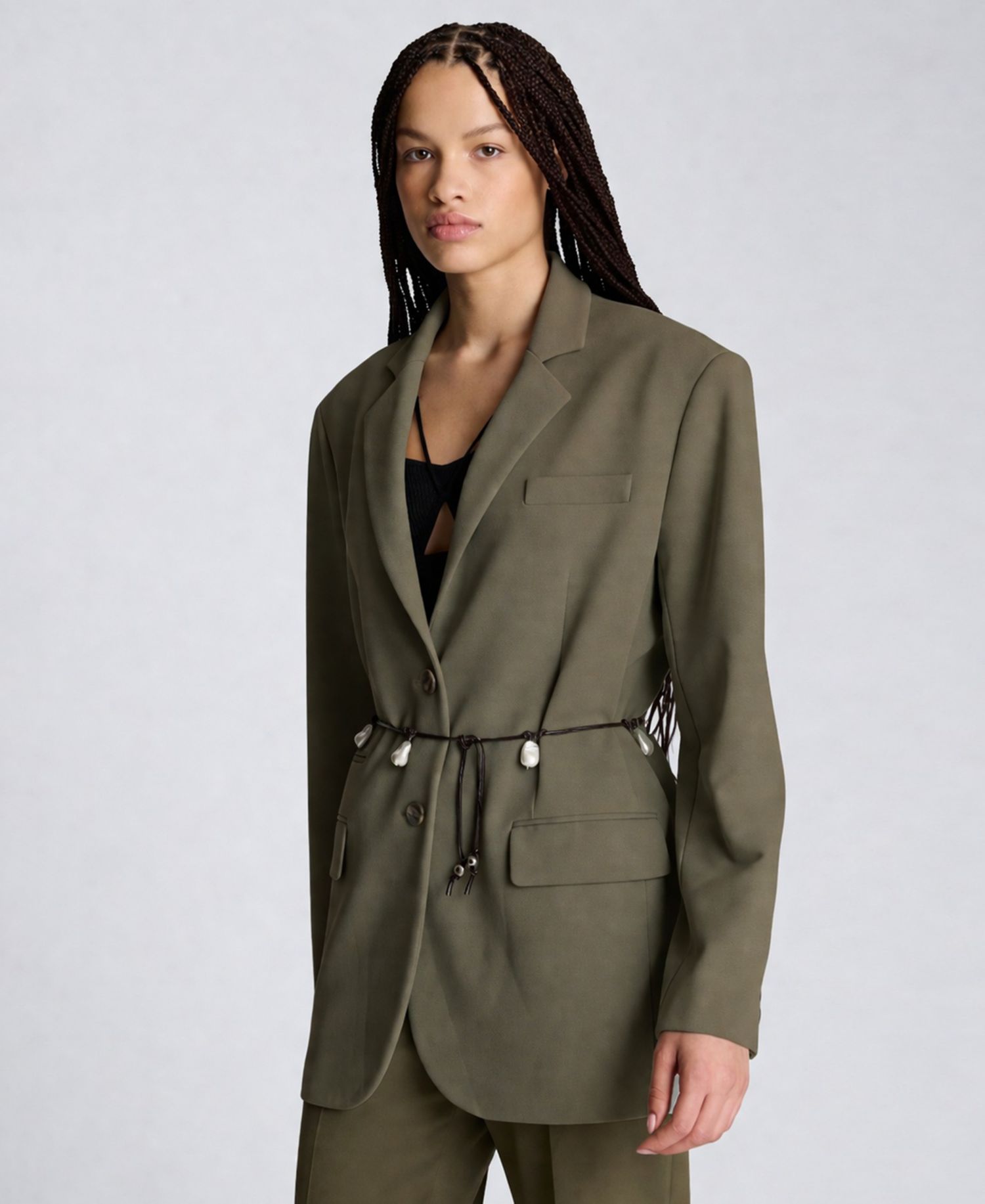 Women's Boyfriend Blazer with Pearl Charm Belt