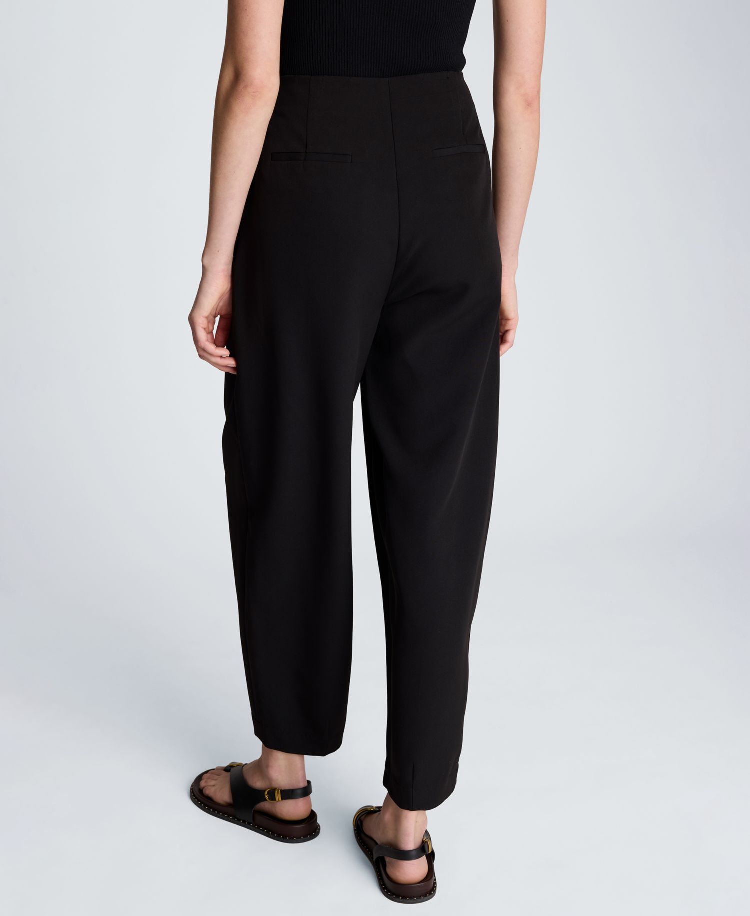 Women's Fly Front Hollywood Waist Pleated Barrel Leg Pants