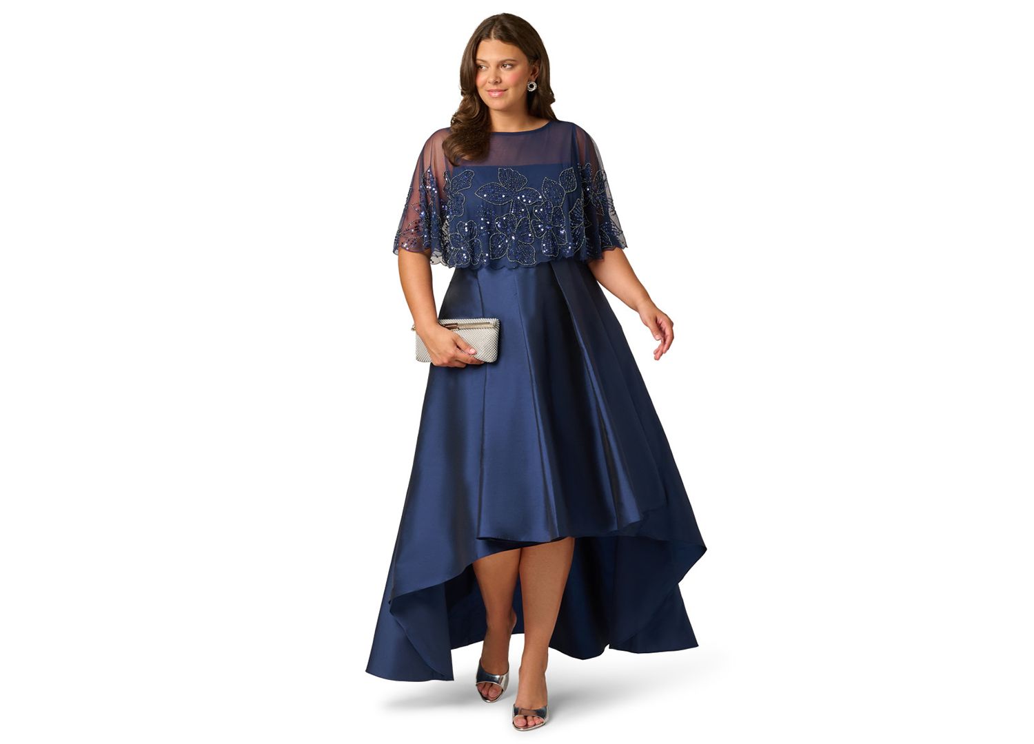 Plus Size Cape Detail Asymmetrical Ball Gown