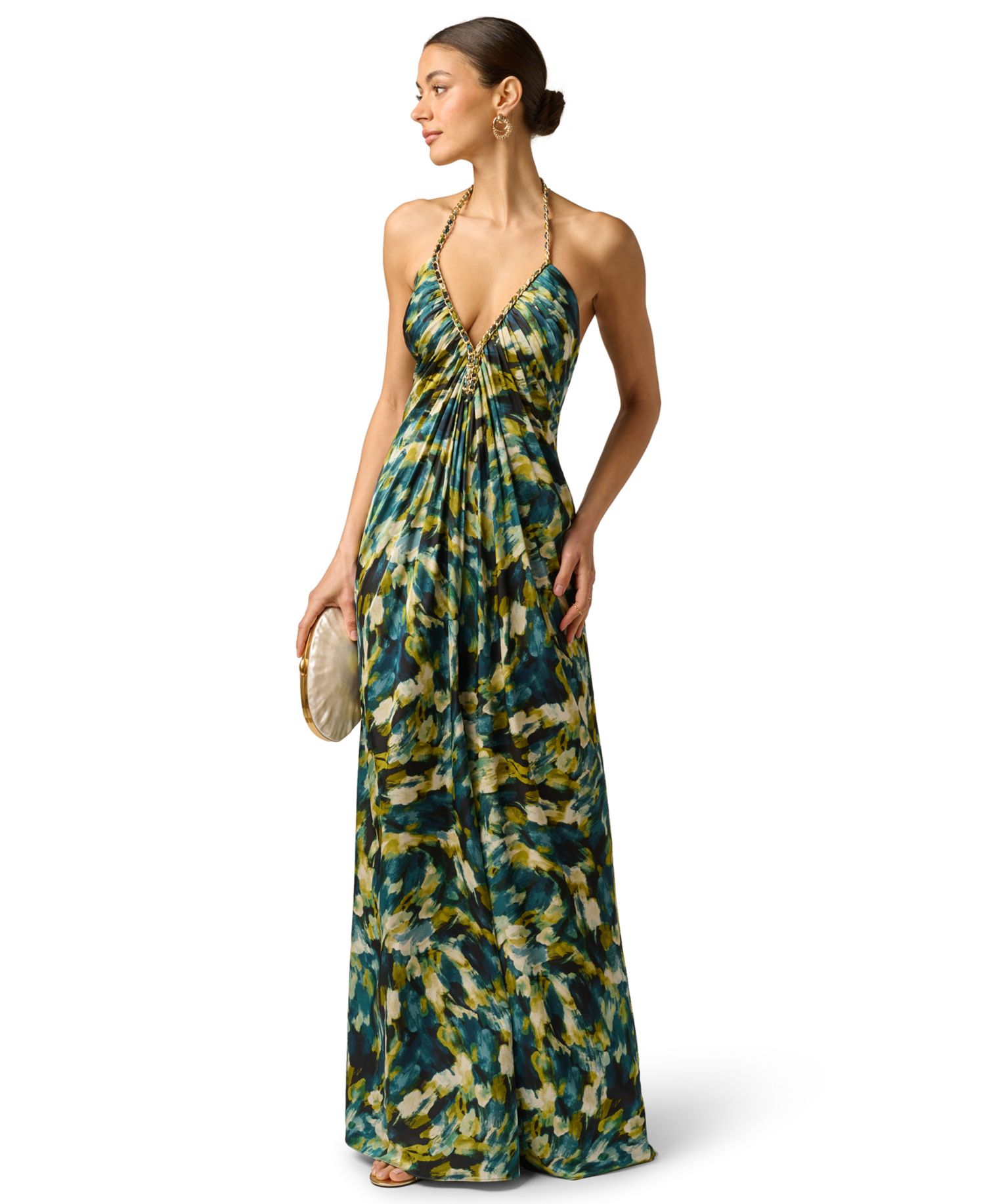 Women's Printed Halter Neck Maxi Dress