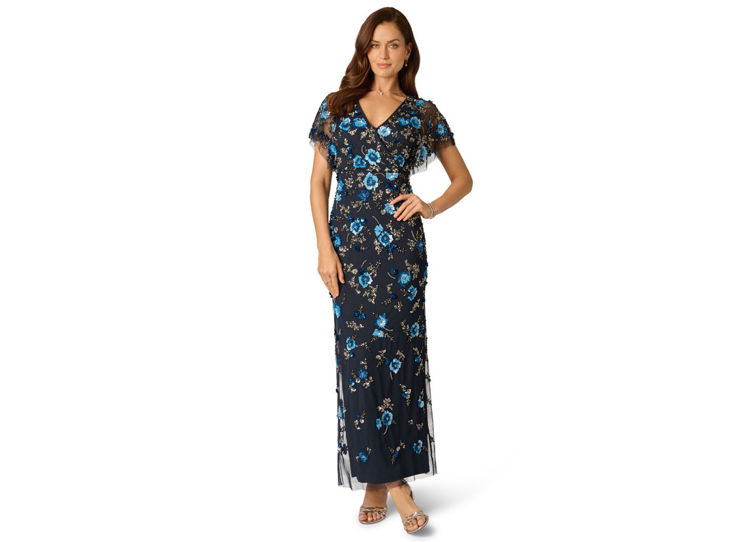 Women's Beaded Mesh Column Dress