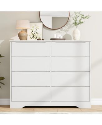 Tall 8-Drawer Wooden Dresser, Modern Storage Cabinet with Deep Drawers and Wide Top for Multi-Room Use