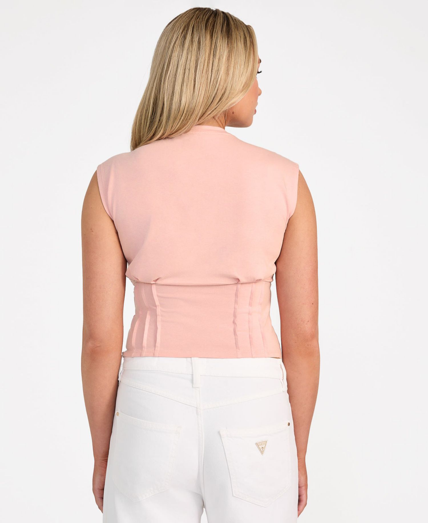 Women's Pleated-Waist Palm-Print Brooch-Detail Top
