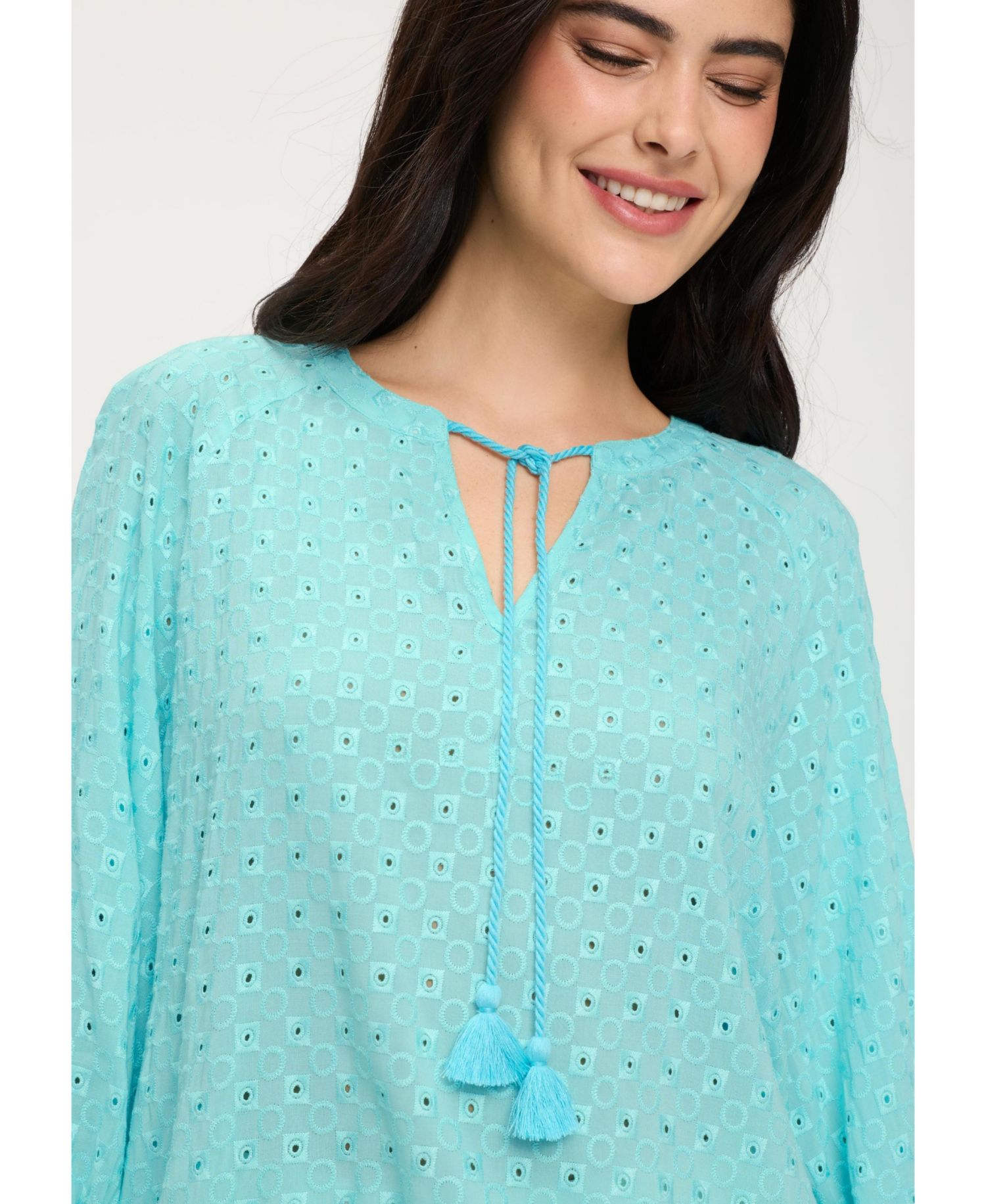 Women's Eyelet Embroidered Tunic Blouse