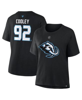 Women's Logan Cooley Black Utah Mammoth Authentic Stack Name & Number T-Shirt
