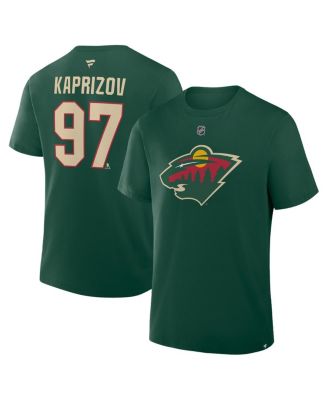 Men's Kirill Kaprizov Green Minnesota Wild Authentic Stack Name & Number T-Shirt
