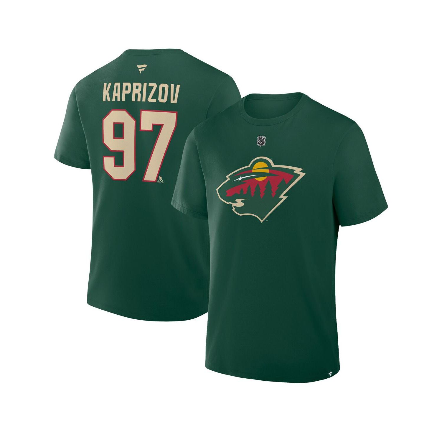 Men's Kirill Kaprizov Green Minnesota Wild Authentic Stack Name & Number T-Shirt