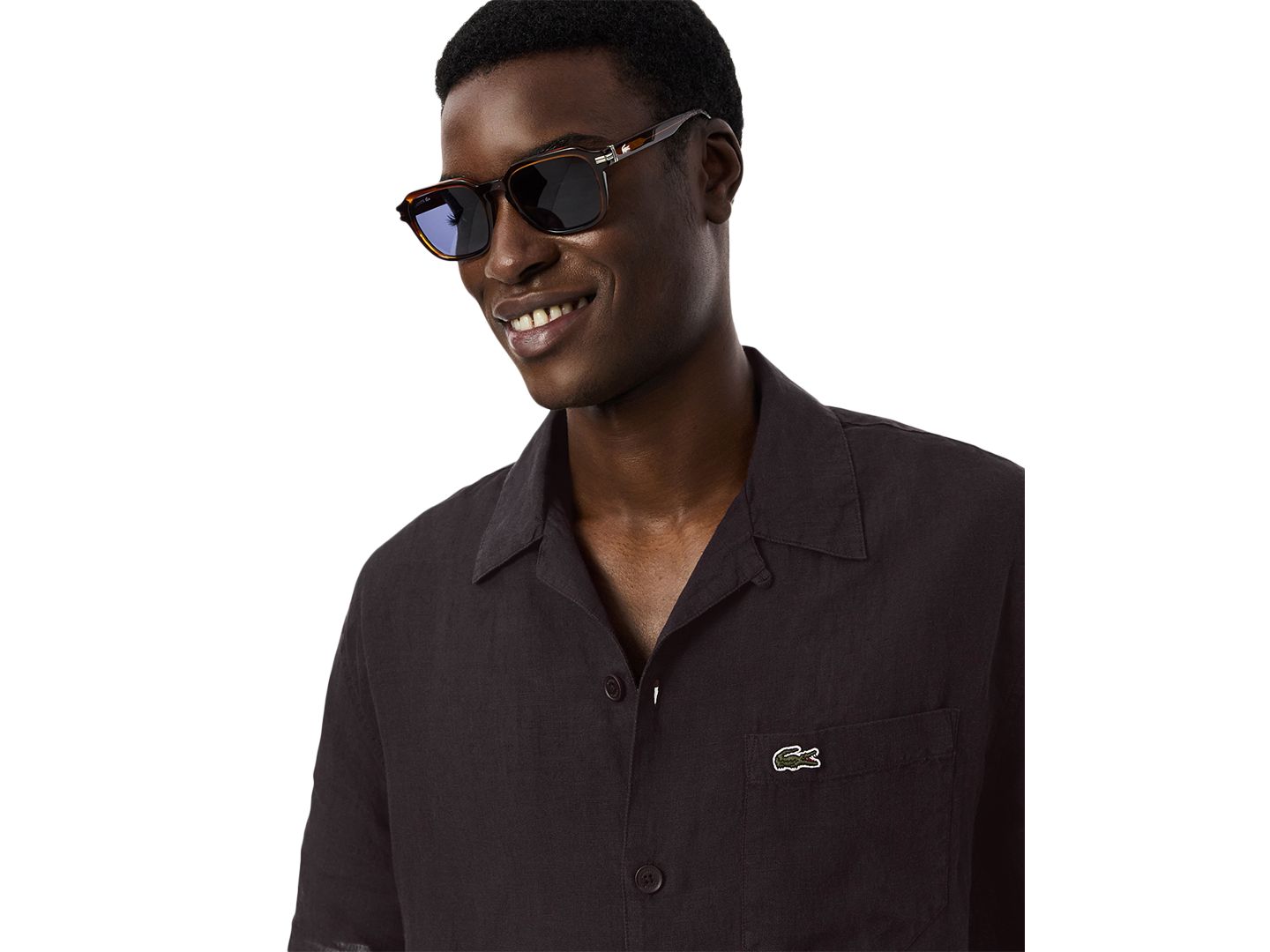 Мужская рубашка Lacoste Short-Sleeve Hawaiian Collar, цвет: Коричневый — фото 3