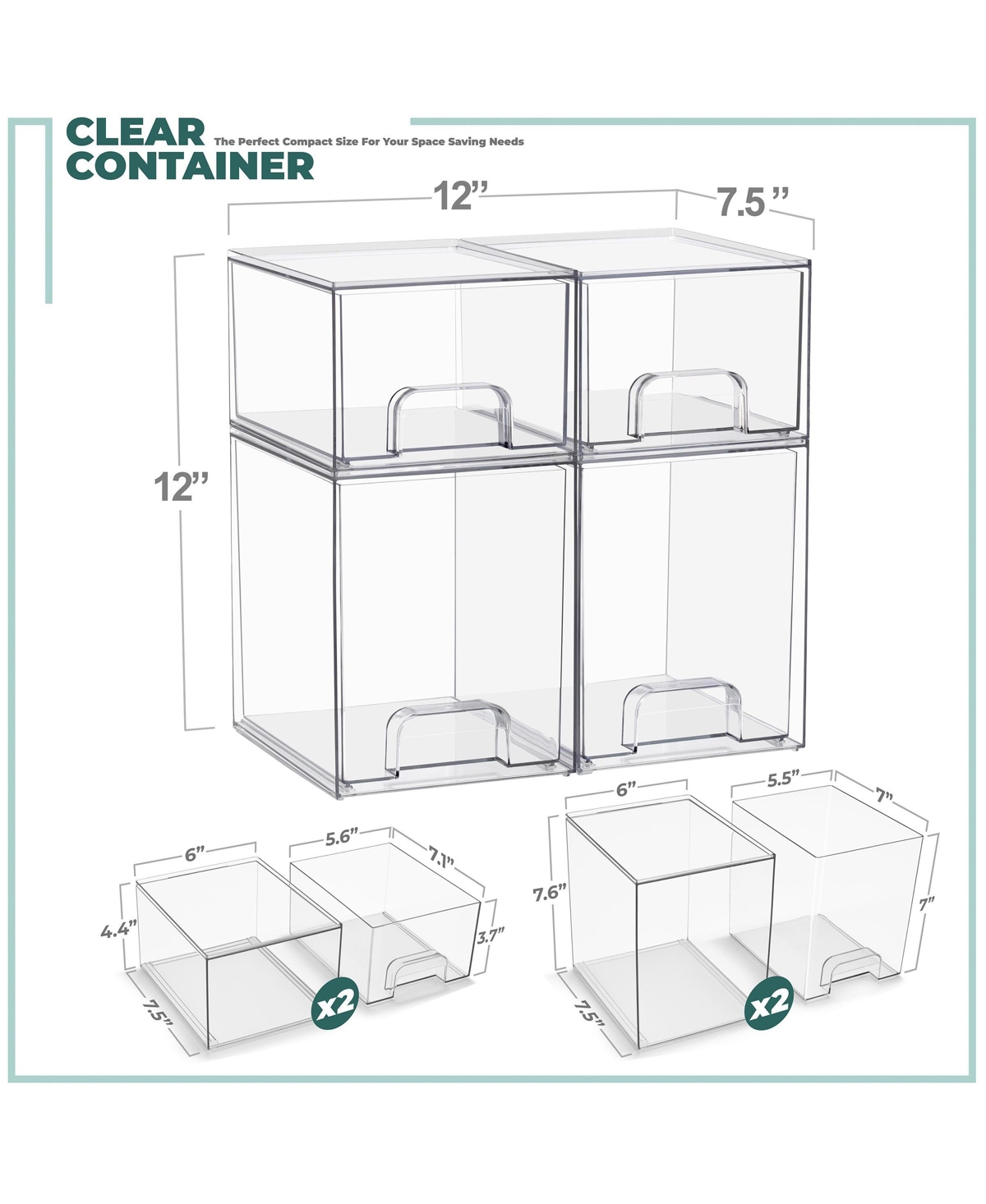 Sorbus Piece Clear Stackable Pull-Out Storage Organizer Bins for Baby Bottles, Bathroom
