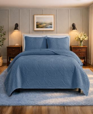 Heavily Stitched Solid 3-Piece Quilt Set, King