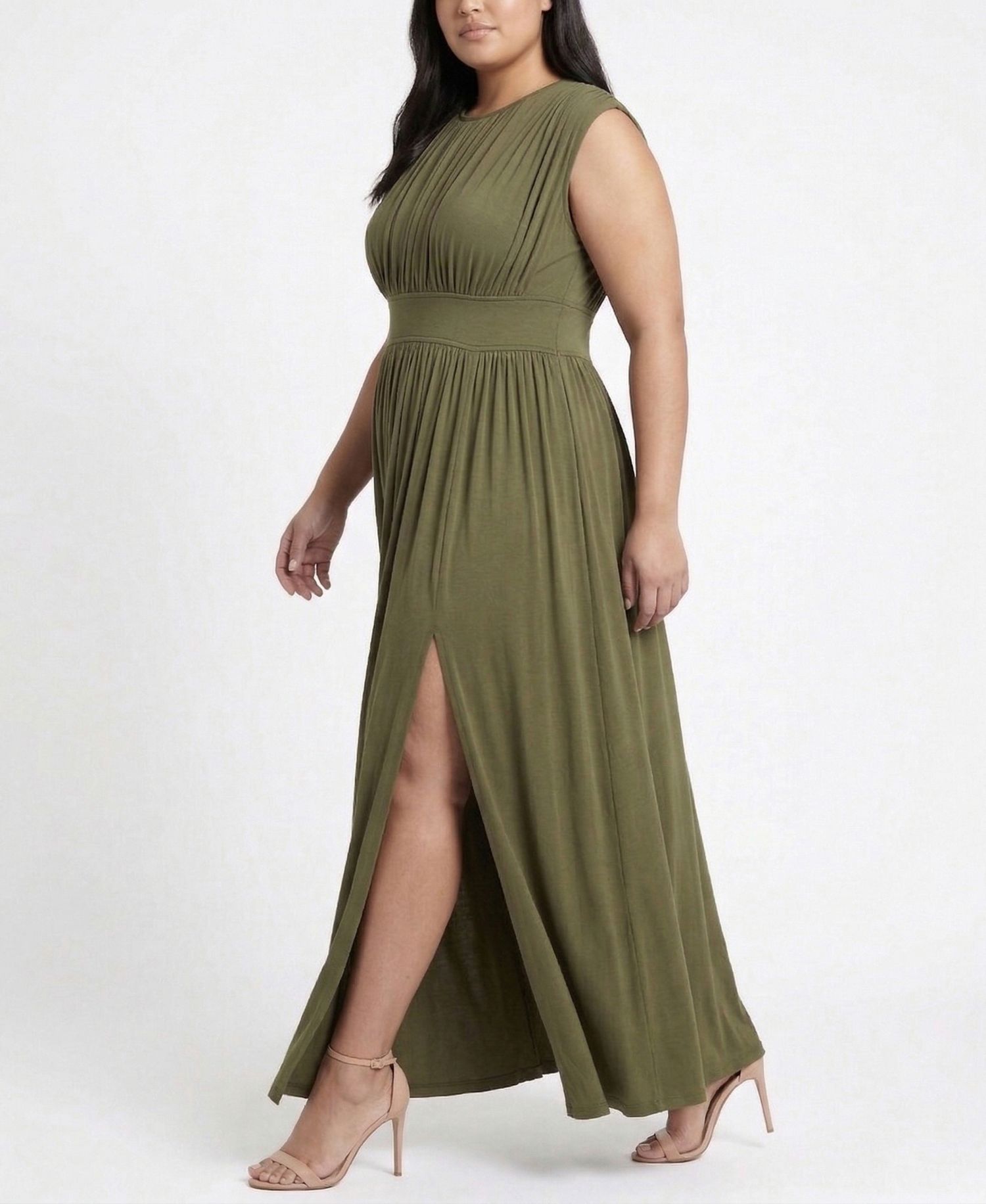 Plus Size Ruched Crewneck Maxi Dress