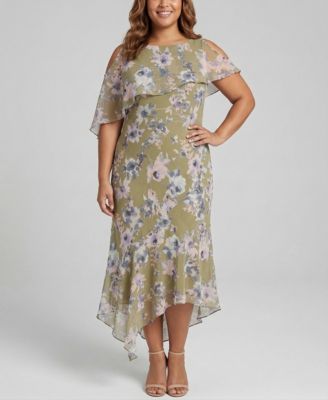 Plus Size Chiffon Printed Scoop Neck Dress