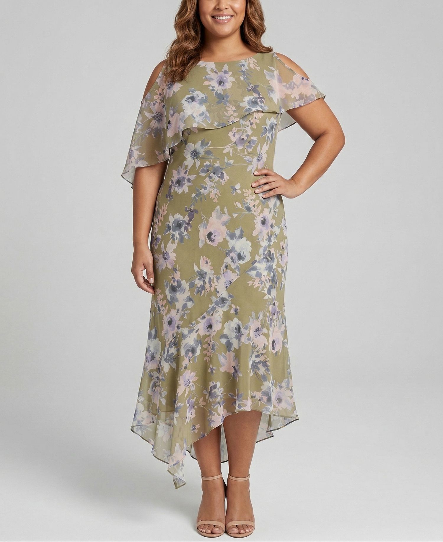 Plus Size Chiffon Printed Scoop Neck Dress