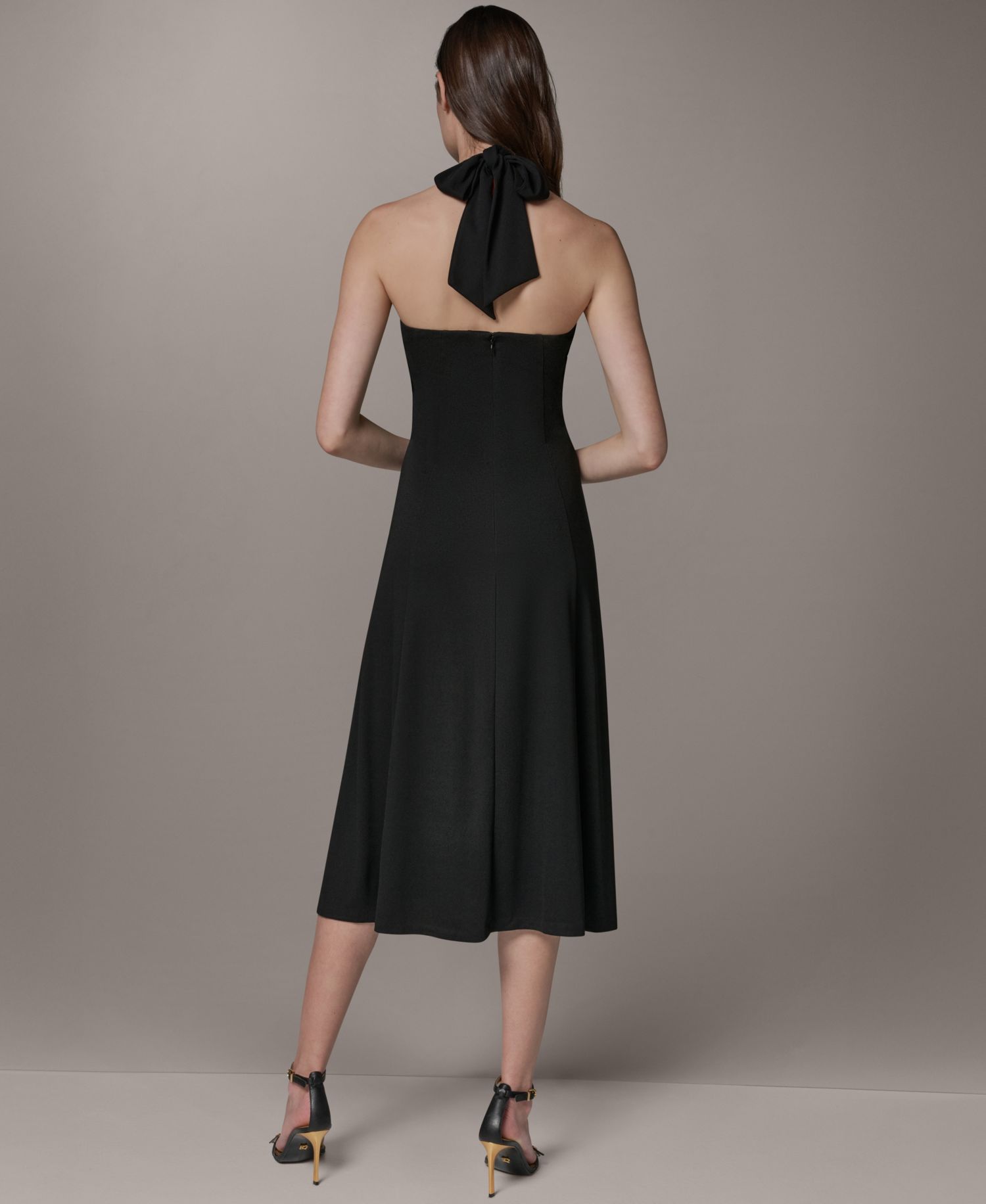Women's Sleeveless Halter Midi with Contour Hardware Dress