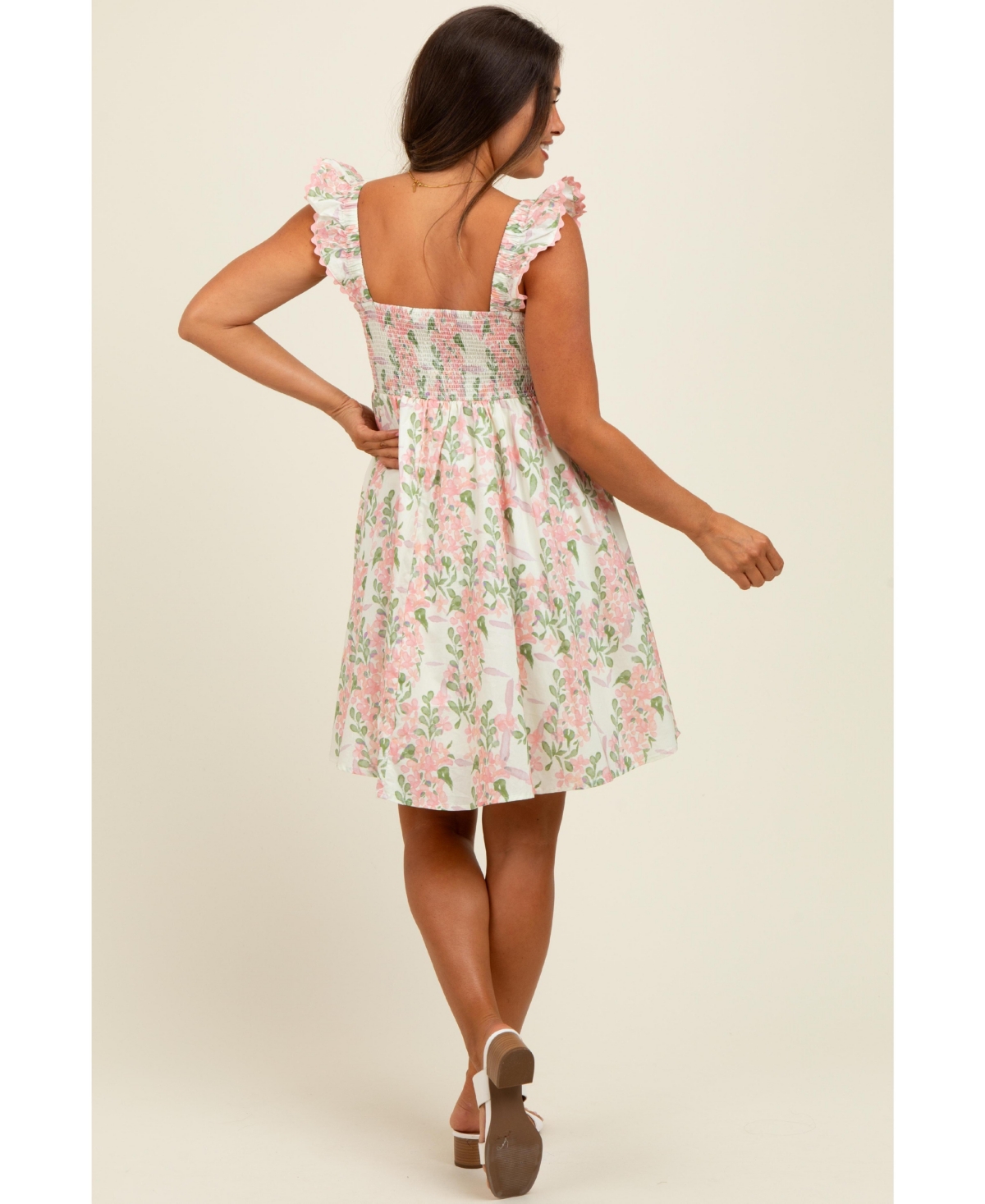Pinkblush Maternity Pink Floral Print Smocked Back Dress