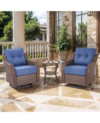 3-Pieces Brown Wicker Outdoor Swivel Rocking Chair with Cushion