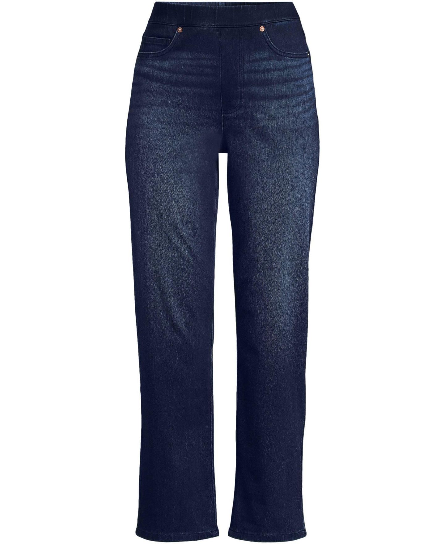 Женские джинсы Lands' End Starfish High Rise Knit Denim Straight Crop Jeans, цвет: Индиго синий варёный — фото 3